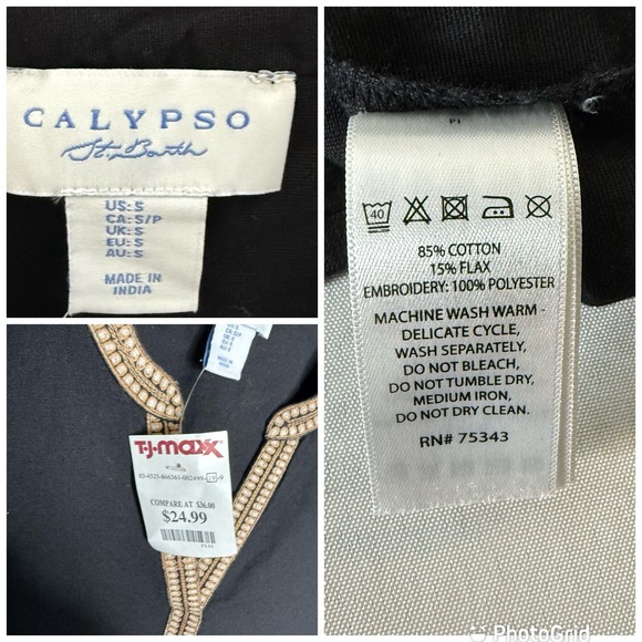 Calypso St Barth Embroidered Balloon Long Sleeve Black Top Women's Small Boho‎ - Picture 11 of 11